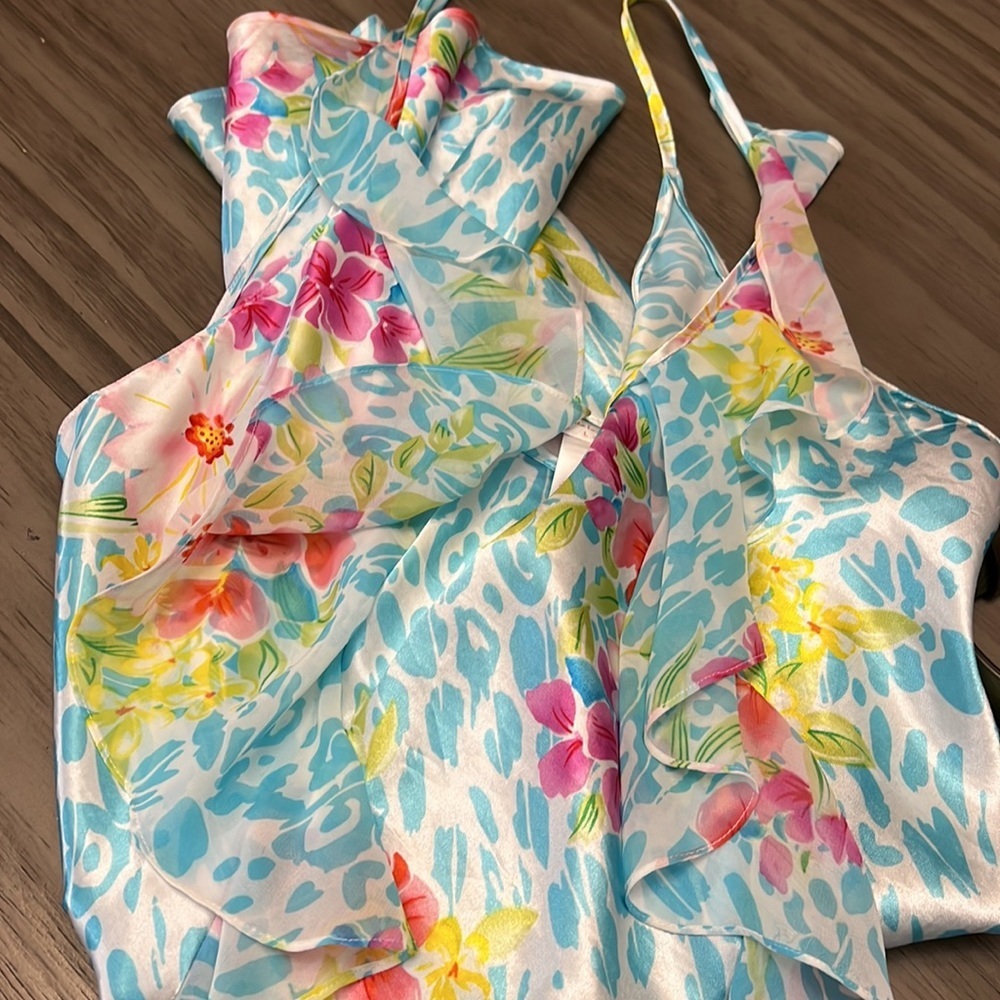 OSCAR DEL LA RENTA VINTAGE PINK LABEL
RUFFLE SLIP DRESS NIGHTIE BLUE LARGE - Picture 9 of 10